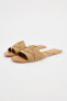 Criss-cross split leather flat slider sandals