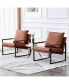 Фото #4 товара 2-piece set of sofa chairs. PU leather armchair Modern metal frame upholstered armchair Super thick upholstered backrest and cushion Living room sofa chair (brown PU leather metal frame foam)