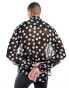 Фото #6 товара ASOS DESIGN relaxed sheer shirt in large polka dots with tie neck in black