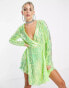 Фото #2 товара Collective the Label exclusive sequin wrap dress in iridescent lime