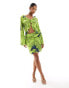 YAS frill detail tie front blouse co-ord in lime print - MULTI