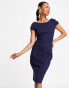 Closet London puff shoulder pencil dress with bodice detail in navy