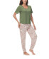 ფოტო #3 პროდუქტის Women's 2 Piece Short Sleeve Henley Top with Jogger Pajama Set