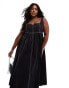 COLLUSION Plus cotton maxi smock dress with notch neck in black