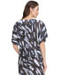 ფოტო #2 პროდუქტის Women's Printed Linen Drop-Shoulder Short-Sleeve Crop Top