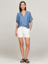 Solid Chambray Roll Tab Short-Sleeve Top