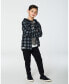 Big Boys Polar Fleece Shirt With Hood Black Plaid