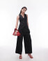 Topshop wide leg linen tailored trouser in black