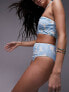Фото #1 товара Topshop silhouette floral print rib high waist bikini bottoms in blue and ivory