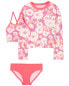 Фото #1 товара Kid 3-Piece Floral Print Rashguard Swimsuit Set 10
