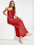 Фото #4 товара ASOS DESIGN satin one shoulder pleat detail midaxi dress in red