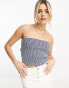 Фото #1 товара Pull&Bear acid wash ribbed bandeau tube top in blue