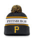 ფოტო #1 პროდუქტის Men's Black Pittsburgh Pirates Team Stripe Peak Cuffed Knit Hat with Pom