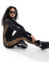 Threadbare Ski base layer top and leggings set in black with contrast leopard print