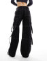 Pimkie wide leg cargo jeans in washed black Черный, 32 - фото #3