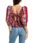 Sea Ny Theodora Paisley Print Puff Sleeve Top Women's Red Xxs