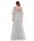 ფოტო #4 პროდუქტის Women's Embroidered Illusion High Neck Puff Sleeve A Line