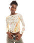 Фото #1 товара Reclaimed Vintage slash neck mesh top in patchwork floral print