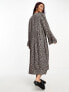 Monki long sleeve smock dress in leoheart print