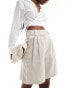 & Other Stories linen blend longline shorts with front pleats in beige