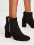 Фото #4 товара New Look heeled ankle boots with gold zip detail in black suedette