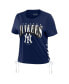 ფოტო #3 პროდუქტის Women's Navy New York Yankees Side Lace-Up Cropped T-shirt