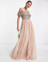 Фото #2 товара Maya Bridesmaid bardot maxi tulle dress with tonal delicate sequins in muted blush