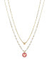 14k Gold Plated Mickey Mouse Pink Charm White Beaded and Link Chain Necklace Set, 2 Piece