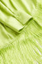 Fringe-trimmed Satin Wrap Dress