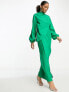 Фото #3 товара ASOS DESIGN drape shoulder balloon sleeve maxi dress in washed twill in pop green