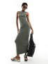 COLLUSION slash neck maxi dress in olive