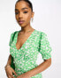 New Look button through tea mini dress in green floral