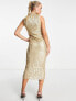 Фото #4 товара ASOS DESIGN high neck embellished midi dress in plisse sequin in gold