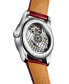 ფოტო #2 პროდუქტის Women's Swiss Automatic Master Diamond (1/20 ct. t.w.) Red Leather Strap Watch 34mm