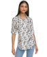 Women's Whimsical-Print Roll-Tab Button-Front Top