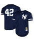 Фото #2 товара Men's Mariano Rivera Navy New York Yankees Cooperstown Collection Mesh Batting Practice Button-Up Jersey