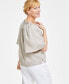 Фото #2 товара Women's 100% Linen Embellished Split-Neck Top, Created for Macy's