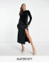 Фото #2 товара River Island Maternity velvet satin fit and flare dress in black