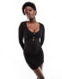 Фото #2 товара Cotton:On textured long sleeve button front mini dress in black