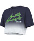 ფოტო #3 პროდუქტის Women's Threads DK Metcalf Navy, White Seattle Seahawks Drip-Dye Player Name and Number Tri-Blend Crop T-shirt