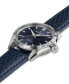 Women's Swiss Automatic Jazzmaster Performer Blue Leather Strap Watch 34mm