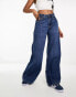 Фото #4 товара Bershka high waisted wide leg jeans in dark blue