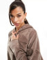 Kaiia studio towelling zip through cropped hoodie co-ord in brown Коричневый, 46 - фото #4