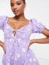 Фото #3 товара ASOS DESIGN Petite mini tea dress in purple leopard and daisy print