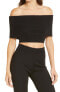 Good American 271760 Women's Foldover Rib Crop Top, Size 4 - Black