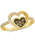 Фото #1 товара Chocolate Diamond & Nude Diamond Double Heart Ring (3/8 ct. t.w.) in 14k Gold