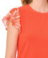 Women's Summer Palm Tree Mixed-Media Flutter-Sleeve Blouse