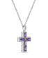 Sterling Silver Halo Birthstone Style Genuine Amethyst and White Topaz Fancy Cut Cross Pendant Necklace