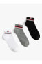 3'lü Patik Çorap Seti Şerit Detaylı Çok Renkli