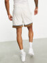 ASOS DESIGN oversized shorts in ecru towelling colour block with collegiate badging